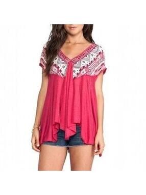 Free People red boho flowy fairy top Size XS summer festival Aztec whimsical